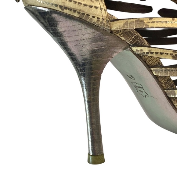 Tory Burch Cuba Caged Strappy Snake Print Leather Stiletto Heels Size 8 - Picture 7 of 9